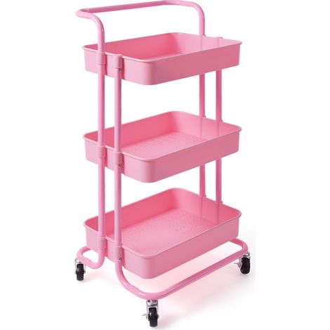 Carrello di servizio con ruote 42 x 35 x 87 cm portata 60 kg design compatto metallo rosa 200011382