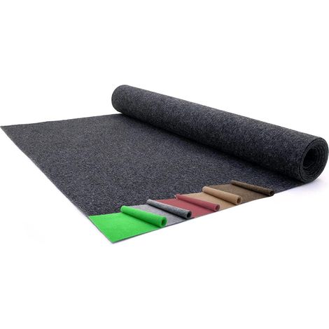 Tapis extérieur aspect moquette - 1 pièce - Polypropylène - Résistant aux intempéries - Pour terrasse et piscine - 200 x 200 cm Anthracite (1/5)