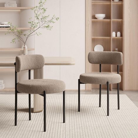 Esszimmerstühle 2er Set Teddy Boucle Mid-Century gepolstert grau-braun (1/5)
