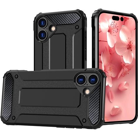 Hybrid Armor Hülle für iPhone 16 - Schwarz (1/5)