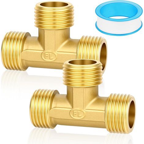 2 PCS Té Laiton égal, 1/2" Té Laiton à Visser Triple Mâle Triple Mâle Raccord Plomberie pour Eau Chaude/Froide, pour Eau Potable, Tuyaux (1/5)