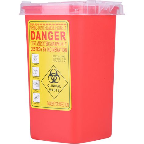 Boîte de collecte médicale en plastique pour objets tranchants et piquants, élimination des aiguilles à risque biologique, 1 litre, rouge (1/5)