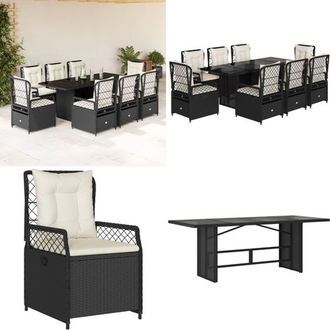 9-tlg. Garten-Essgruppe mit Kissen Schwarz Poly Rattan - Gartentisch - Gartenmöbel Set - Outdoor Möbel - Esstisch - Gartenlounge - Home & Living (1/5)