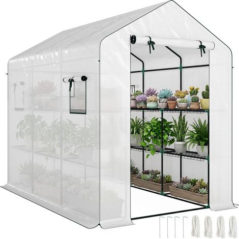 Serre de jardin 3 m² avec étagères 3 niveaux, PE renforcée 135 g/m² anti-UV, porte enroulable et fenêtres en maille (1/5)