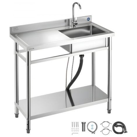 Lavello in Acciaio Inox 100 x 50 x 94 cm, Vasca Singola con (1/5)