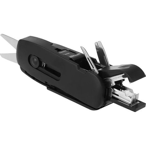 Ensemble de papeterie multifonctionnel dix en un : ciseaux, règle flexible, taille-crayon, agrafeuse, cutter, tournevis, perforateur, arrache-clous, acier inoxydable durable.-Black