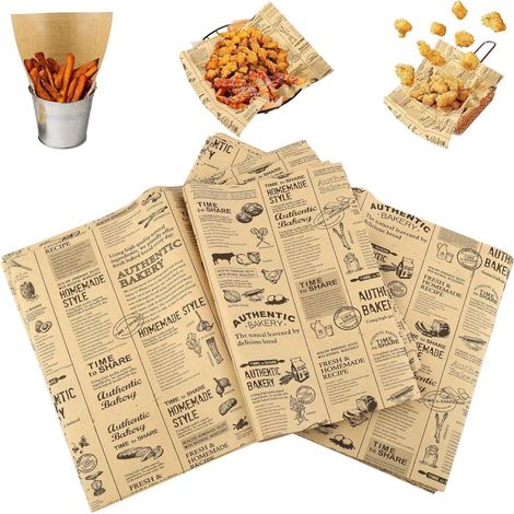 100 Blätter Ölfeste Lebensmittelverpackung 28x38cm in Zeitungsoptik – Deli Wrap für Burger, Sandwiches & Kuchen (1/5)