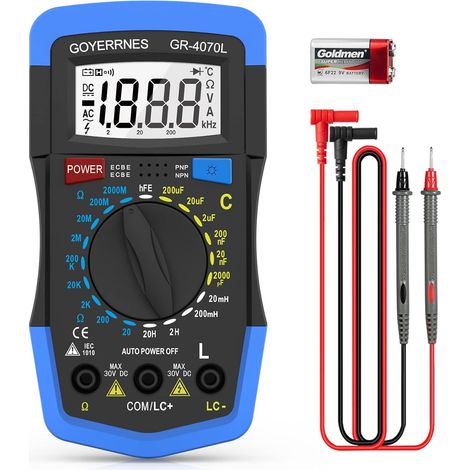 Multimètre numérique Inductance LCR Meter Counts Capacitance Resistance Meter hFE Test Multimeter Manual Range Back Light Auto Power Off Testing Meter Tool (1/5)