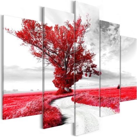 Tableau Imprimé 5 Panneaux "Tree Near the Road Red" 50 x 100 cm (1/2)