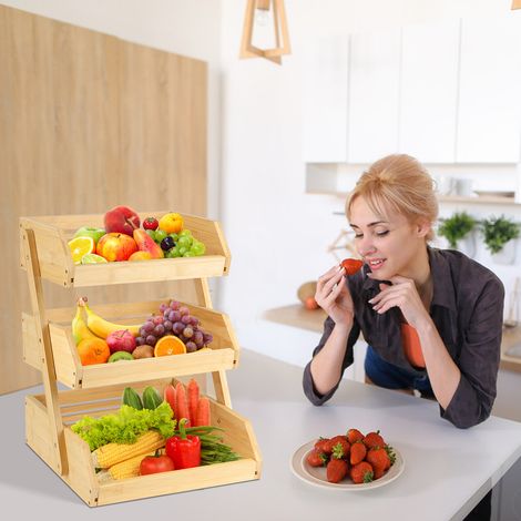 Hofuton Corbeille à fruits en bambou à 3 étages parfait pour les fruits, les légumes, les collations (1/5)