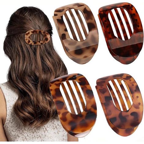 Lot de 4 pinces à cheveux motif tortue – Plates courbées – Accessoire femme – Griffes plates (1/5)