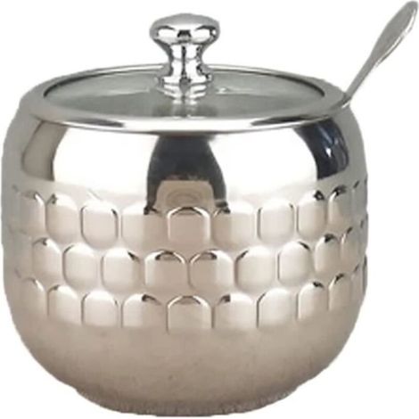 Sucrier - Non spécifié - Pot en Acier Inoxydable - Couvercle Transparent - 9x7 cm - Antirouille (1/4)