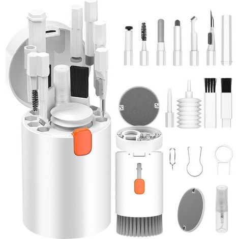 Kit de nettoyage de clavier 20 en 1 avec brosse de nettoyage de clavier, accessoires de nettoyage AirPods 1/2/3/Pro, appareil photo, ordinateur, téléphone, gadgets de nettoyage PC (1/5)