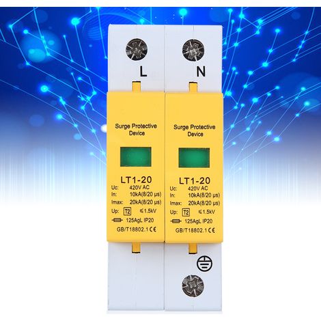 Dispositif de protection contre les surtensions, module jaune 2P LT1‑20 20ka, appareils modulaires anti-foudre (1/5)