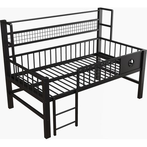 Lit mezzanine bas enfant 90 x 200 cm en métal et MDF avec rangements et penderie noir MODENUIT (1/5)