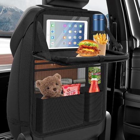 Auto-Organizer – Großer Rückenprotektor für die Rückbank – Multifunktionaler, wasserdichter Organizer mit Reißverschluss, Klapptisch, Tablet-Halterung und mehreren Fächern – Schwarz – 1 Stück (1/5)