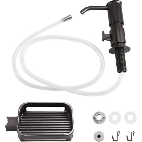 Distributeur de savon pour évier de cuisine, pompe distributeur de savon intégrée avec porte-éponge et kit de tube d'extension pour installation sous plan de travail, B (1/5)