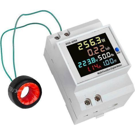 pair D52-2066 Compteur multifonction sur rail Din Écran LCD coloré Tension Courant Puissance active Fréquence Mesure de l'énergie électrique Dispositif de surveillance (1/4)