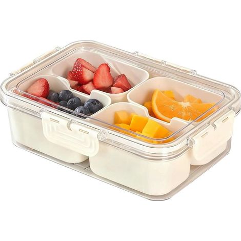 Snack Box, 4 Compartiment Boîte à Collation avec Couvercle et Poignée, Portable Plateaux à Collation avec Compartiments, Transparent Assiette de Snack per Picnic e Riunioni di Famiglia (1/5)