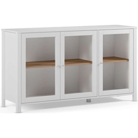 Mueble aparador 3 puertas modelo Alexis acabado blanco/roble, 142.2cm(ancho) 80cm(alto) 40cm (largo) (1/5)