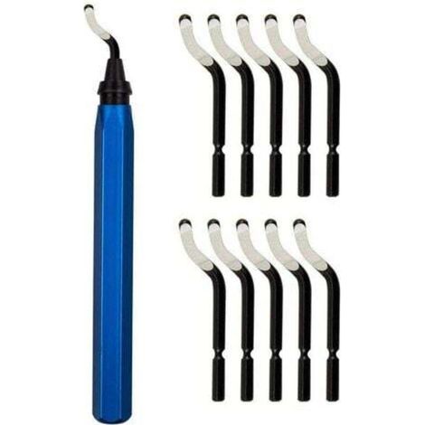 Entgratwerkzeug, Entgratwerkzeug mit 10 Ersatzklingen aus BS1010-Stahl, 360° drehbare Entgratklingen, Handwerkzeug für Aluminium, 3D-Druck, Kupfer und Stahl, Kunststoff.