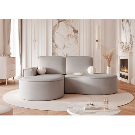 Ecksofa Designersofa Sofa ARLET in Stoff Riviera Hellgrau Ottomane Links