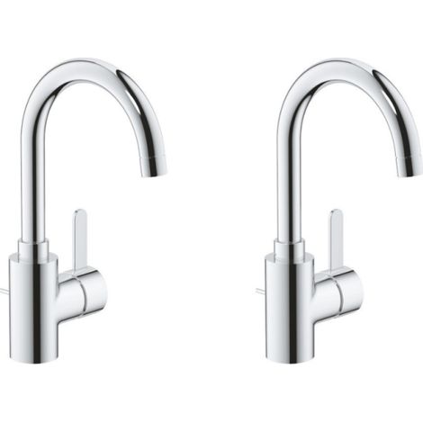 Lot de 2 mitigeurs lavabo haut – Chrome éclatant – Bec mobile pivotant 360° – Technologie GROHE Zero – Réduction consommation eau 50%
