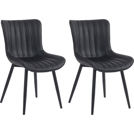 Lot de 2 chaises de salle à manger coutures décoratives verticales avec pieds en métal noir assise en PVC noir 100001732 (1/5)