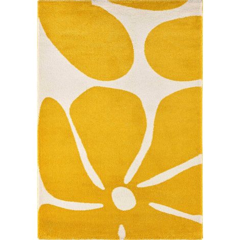 Tapis jaune moderne épais à poils longs doux - 80 x 140 cm (1/5)