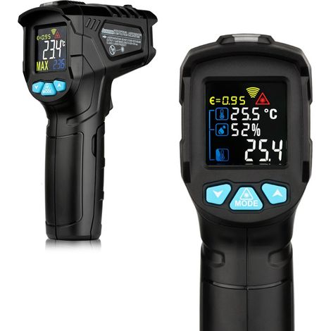 Termómetro infrarrojo digital industrial portátil de -50380℃, pirómetro-higrómetro infrarrojo sin contacto, medidor de temperatura industrial, pantalla LCD.