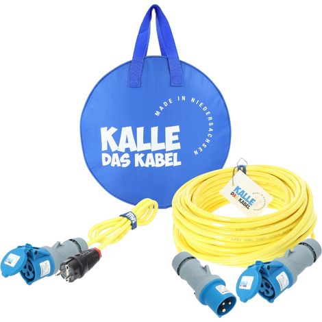 KALLE Camping Starter Set Campingkabel Polyurethan GELB 3G 2,5 mm² 25 Meter + Adapterkabel 3G 2,5 mm² 1,5 Meter Schuko Stecker auf CEE Kupplung