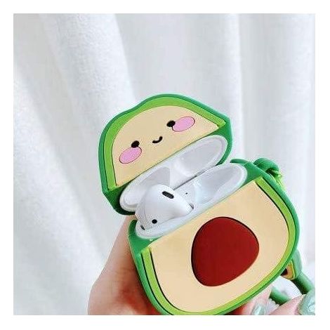 Weiche Silikonhülle für AirPods 1 & 2, lustige Avocado-Ohrhörerhülle, inklusive Schlüsselanhänger, ideales Geschenk für Mädchen oder Paare, schützende Kawaii-Hülle (1/5)