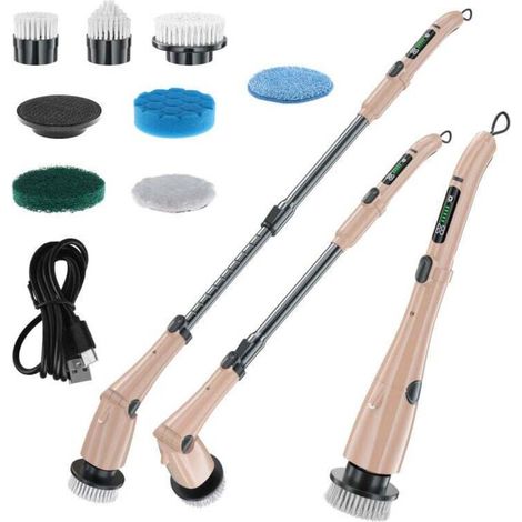 7.4V cordless electric cleaning brush, multi-purpose, with 7 brush heads, adjustable handle, 3 speeds, ideal for the home, kitchen, bathroom, walls and floors. (1/4)
