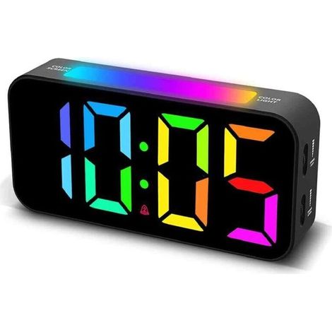 1 Réveil Numérique, Double Alarme, Veilleuse 8 Couleurs, Radio FM, Port USB, Chambre