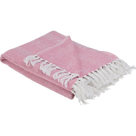 Manta de algodón rosa 130 x 160 cm para cama estilo boho costero Tangier (1/5)