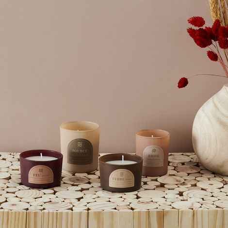 Lot de 4 Bougies - HOME DECO FACTORY - Parfumées - Beige et Marron (1/5)
