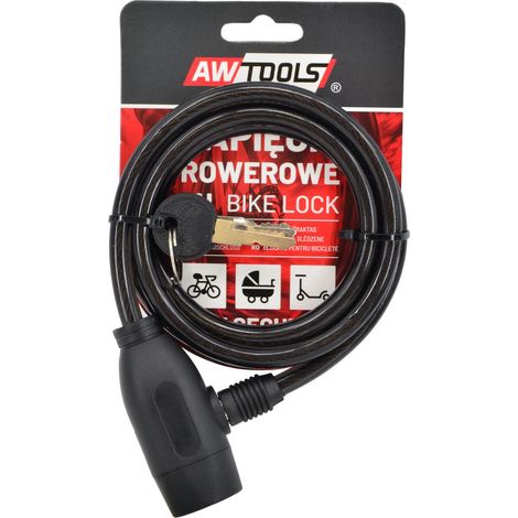 AWTOOLS - Candado de bicicleta FI 8 x 120cm, ideal para seguridad de bicicletas, diseño resistente, alta flexibilidad, fácil de usar, perfecto para uso urbano y profesional.