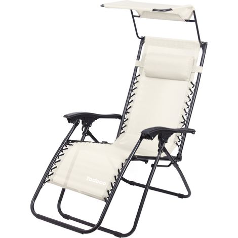 Todeco Liegestuhl klappbar mit Sonnenschutz, Sonnenstuhl mit abziehbare Kissen, Max Belastbarkeit 100kg, Strandliegestuhl leicht, Beige (1/5)