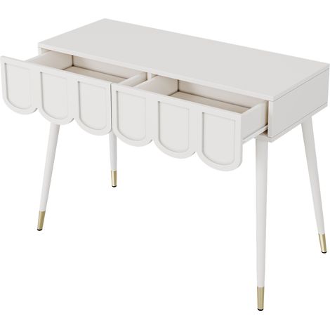 Coiffeuse, table de toilette, avec 2 tiroirs, pieds en métal, blanche, dimensions: B100 × T40 × H76 cm