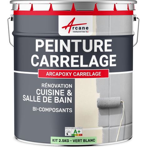 Arcane Industries – Peinture carrelage salle de bain époxy bi-composante 2.5 kg – Couverture jusqu'à 25 m² en 2 couches – Vert blanc RAL 6019