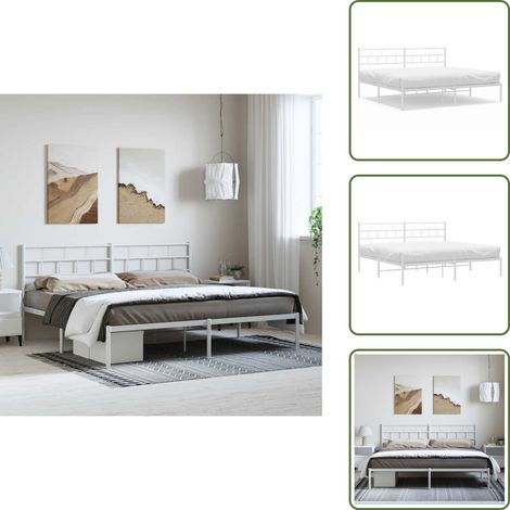 Letto con testiera - vidaXL Giroletto con Testiera Metallo Bianco 183x213 cm - Letto robusto