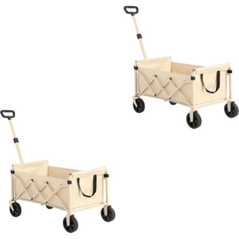 2er-Set lightweight Portable Heavy Duty Folding Beach Wagons with Wheels - Outdoor Utility Carts for Grocery, Camping, Shopping, Sports, Garden with Large Capacity-Beige