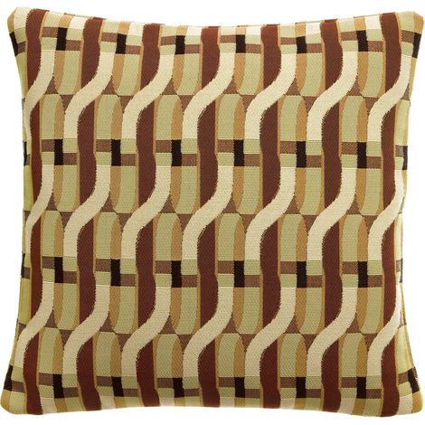 Coussin d'Extérieur Déperlant en Polypropylène Tissage Jacquard Graphique Mocha 45 x 45 cm - PANGIVO