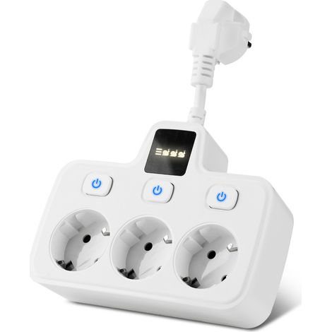 Adaptateur Multiprise 3 Prises avec Interrupteurs Indépendants, 3250 W, Câble 10 cm, PC Ignifuge, Blanc (1/5)
