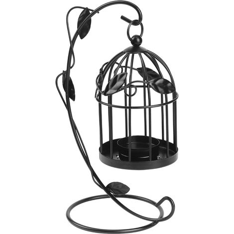 Bougeoir suspendu innovant en fer forgé ajouré, motif feuilles, noir (1/5)