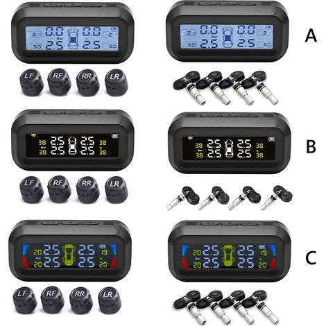 Système de surveillance de la pression des pneus (TPMS) intégré, affichage de la pression, alarme automatique, chargement solaire, avertissement de température, 4 capteurs. (1/5)