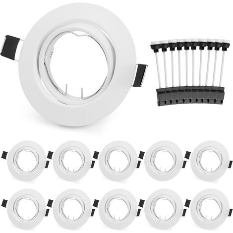 Cadre Spot Encastrable Orientable avec Douille GU10, Blanc Lot 10 Métal Rond Cadre de Montage Spots de Plafond, Orientable 30° AC 230V, Trou 68-80mm, pour LED et Halogène, Sans Ampoule (1/5)