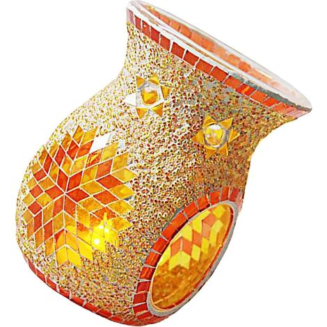 Brûleur D’Arômes en Verre Mosaïque Bohème 105X142 CM Orange Fleuri Diffuseur Huile Essentielle pour Aromathérapie et Décoration Intérieure (1/5)