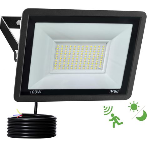 Projecteur LED Extérieur Detecteur de Mouvement 100W,10000LM 6500K Spot LED Extérieur avec Capteur Radar et Crépusculaire,IP66 Étanche 120 LEDs Éclairage de Sécurité pour Jardin,Cour,Garage