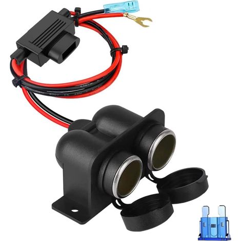 Allume Cigare Socket, Imperméable Marine Grade 12v / 24v Dc Prise Allume Cigare avec Plats Moyenne Fusibles Automobile (15A) (1/3)